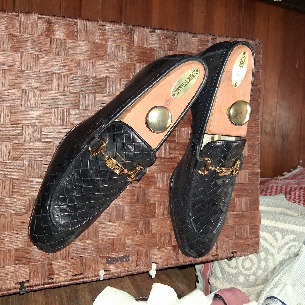 Roberto Cavalli Black Woven Leather Loafers